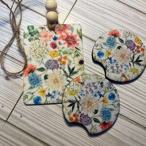 Car air freshener and Coaster Set Floral