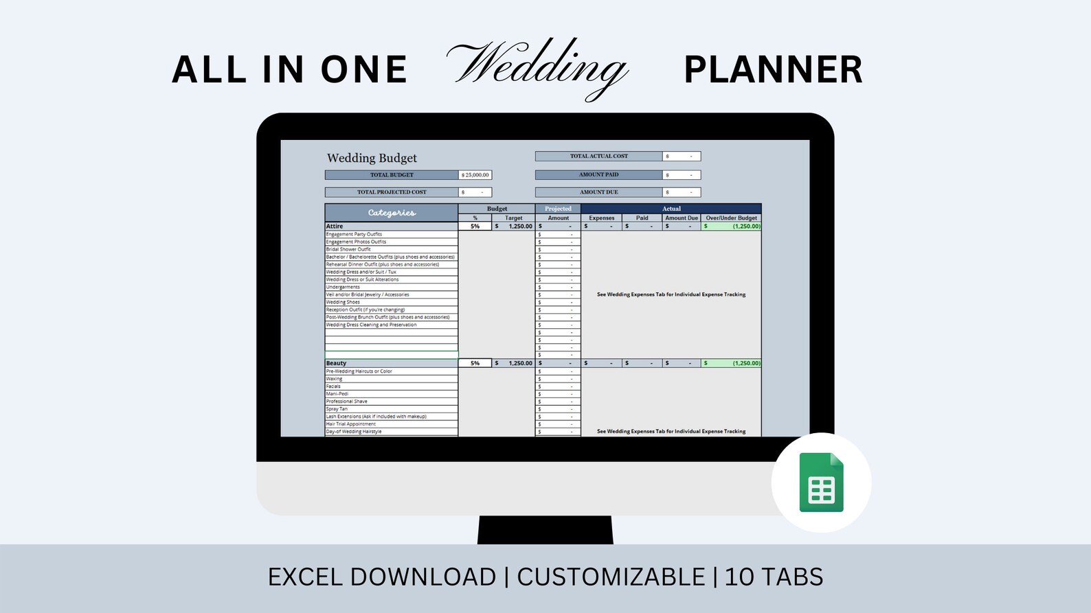 Wedding Planning Excel Spreadsheet Wedding Budget Planner Etsy