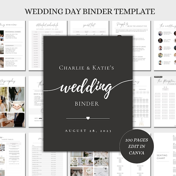 All-in-One Wedding Day Binder Template, Wedding Itinerary, Wedding Day Information, Wedding Day Coordination, Digital Canva Template