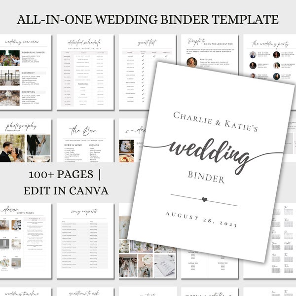 All-in-One Wedding Day Binder Template, Wedding Day Information, Wedding Itinerary, Wedding Day Coordination, Digital Canva Template