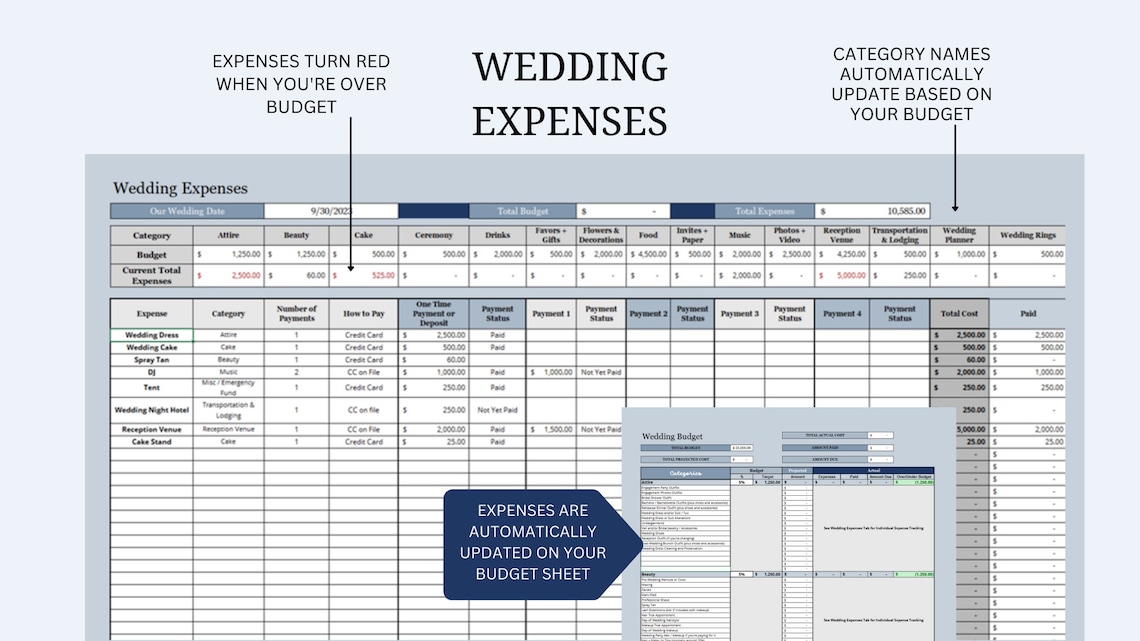 Wedding Planning Excel Spreadsheet Wedding Budget Planner Etsy