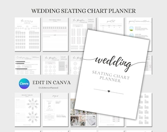 May include: A printable wedding seating chart planner with a white background and black text. The planner includes sections for the ceremony, reception, guest list, and special accommodations. The text "wedding seating chart planner" is at the top of the page. The text "wedding" is written in cursive at the bottom of the page.