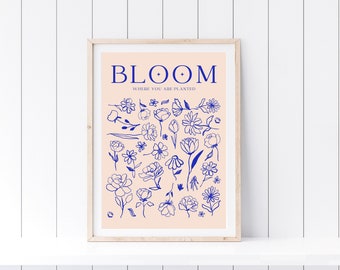 Blue Floral Print - Abstract Flower Market Poster (Digital Download)