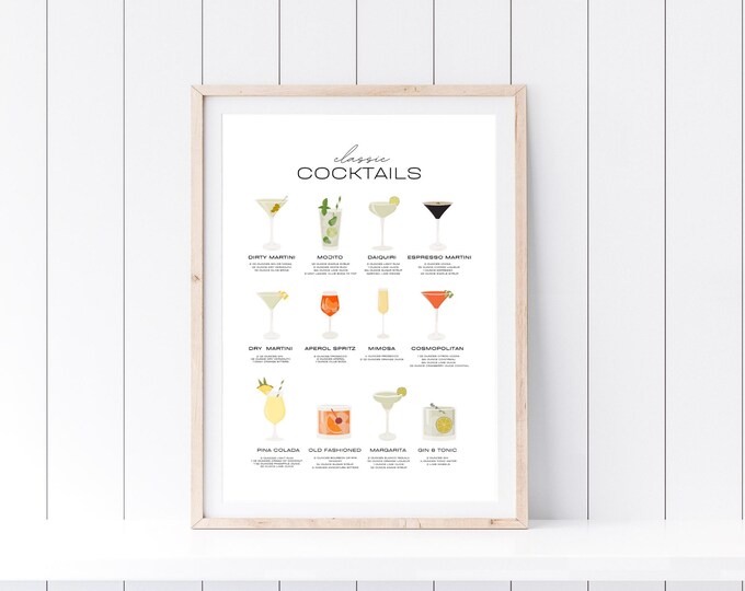 Printable Cocktaisl 20 Cocktails Print for Digital Download - Art Print - Cocktail Poster ...