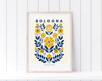 Bologna Flower Market Poster – Blue Floral Italy Wall Art (Digital Download)