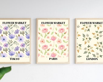 Flower Market Print Set – Botanical Wall Art Posters (Digital Download)