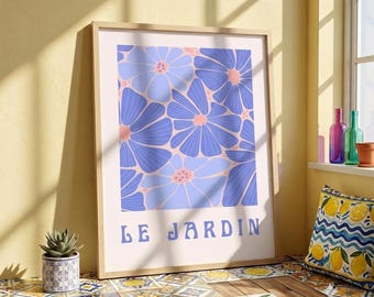 Blue Flower Garden Print - Le Jardin Abstract Floral Wall Art (Digital Download)