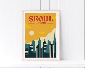 Seoul Cityscape Art Print – Yellow Korean Wall Art (Digital Download
