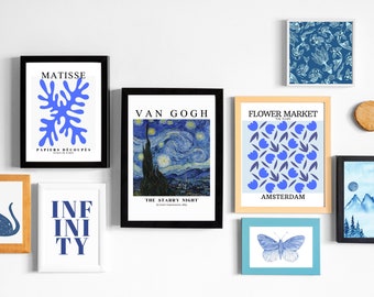 Blue Gallery Wall Art Print Set – Matisse, Van Gogh, Koi (Digital Download)