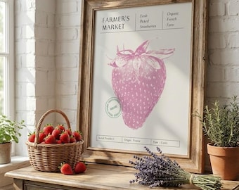 Strawberry Farm Poster - French Market Fruit Print (Digital Download)