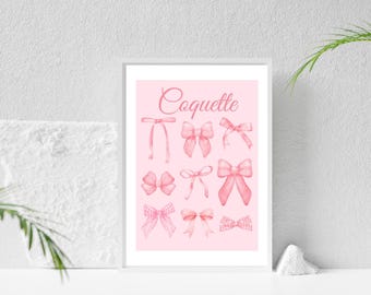 Coquette Pink Bows Wall Art, Girl Room Decor (Digital Download)