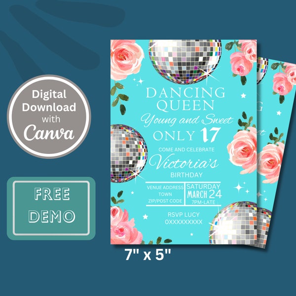 Dancing Queen Editable Digital Download Invitation Instant Download