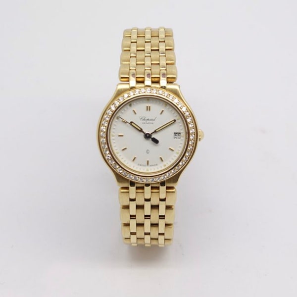 Womans 18ct Gold Classic Chopard Watch with Diamond Bezel