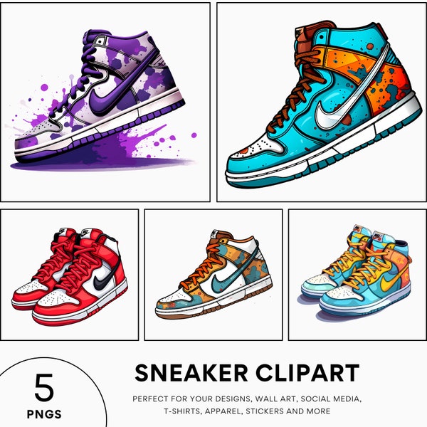 High-Top Sneaker Illustrations, Cliparts - PNG - Retro Sneakers, Sneaker Art, Dunks, 1s Sneakers - Digital Download - Instant Download