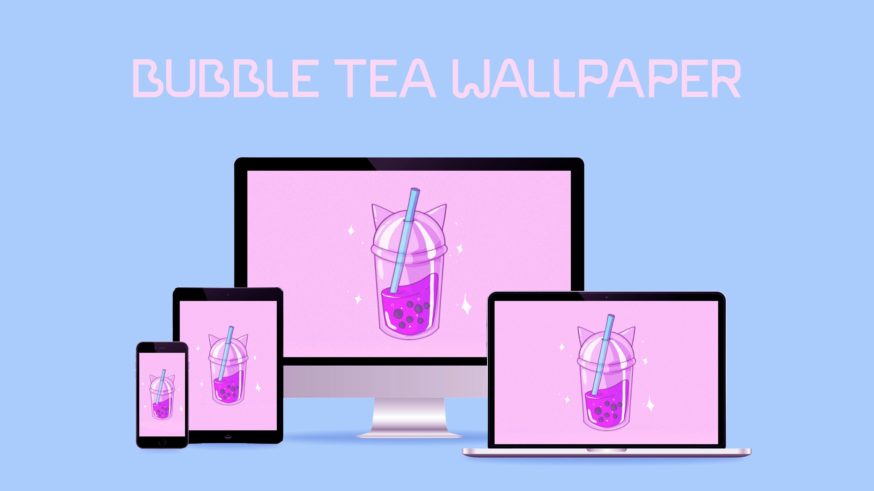 Cute Bubble Tea Desktop Wallpaper Aesthetic - Etsy