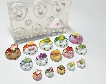 Handcrafted miniature silicon mould, mold of resin cute donut with animal figures of mat finish and transparent color