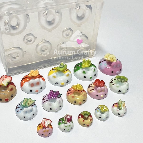 Handcrafted miniature silicon mould, mold of resin cute donut with animal figures of mat finish and transparent color