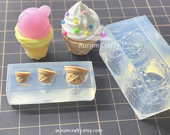 Handgefertigte Miniatur Silikonform, Abformung einer Waffelwaffel Eis Figur