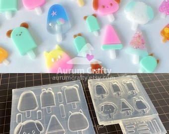Molde para paletas heladas – Molde de silicona Kawaii para resina, molde para paletas, mini helados para casa de muñecas, postre en miniatura, comida falsa, golosina de verano
