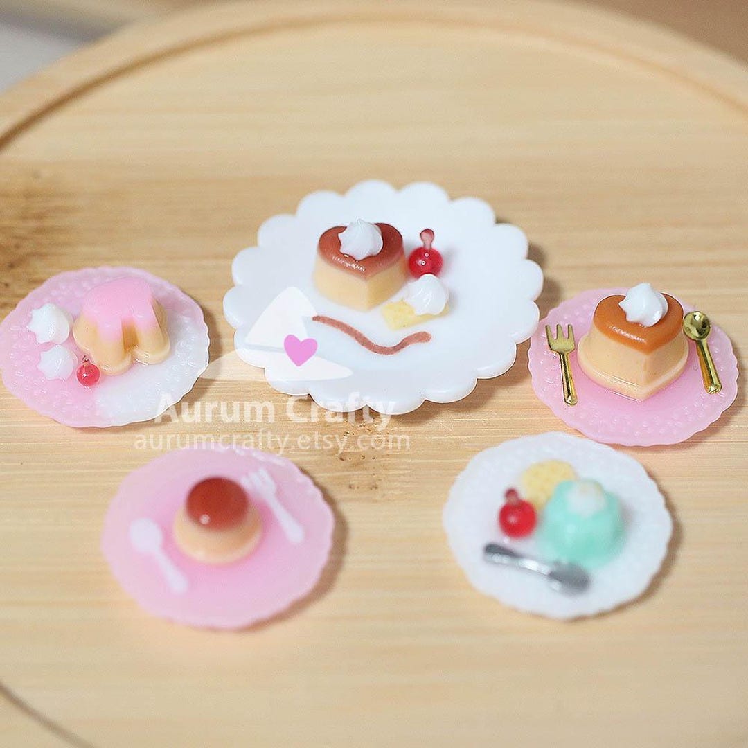 Fake Pudding Miniature Pudding Dessert Silicone Mold Set, Dollhouse Fake Food Plate ...