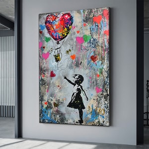 Banksy poster rode ballon meisje, Banksy graffiti, muurdecoratie, banksy girl kleurrijke ballon canvasafdruk