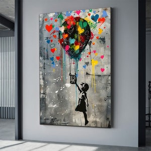 Banksy Girl-graffiti, beroemd canvas, Banksy Girl-kunstwerk, Banksy ballon canvas decor,