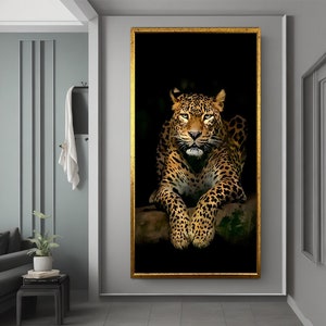 Pintura em tela de ripas de leopardo, arte com padrão de leopardo, decoração de parede de tigre, pôster de ripas de leopardo