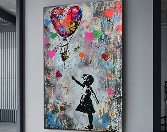 Poster Banksy Red Balloon Girl, Banksy Graffiti, Decorazione murale, stampa su tela con palloncino colorato Banksy Girl