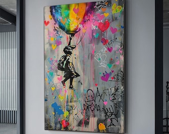 Poster Banksy Red Balloon Girl, Banksy Graffiti, Decorazione murale, stampa su tela con palloncino colorato Banksy Girl