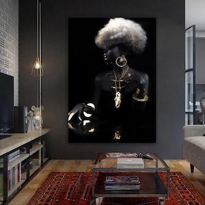 African Girl Canvas Print, Gold and Black Canvas Wall Art, African Woman Canvas Printing, Living Room Wall Art, Modern Wall Art