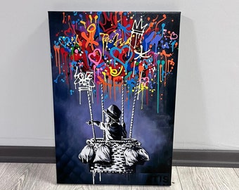 Banksy Boy Flying With Balloon Canvas, Banksy Balloon Canvas, Balloon Poster, Wall Art Canvas