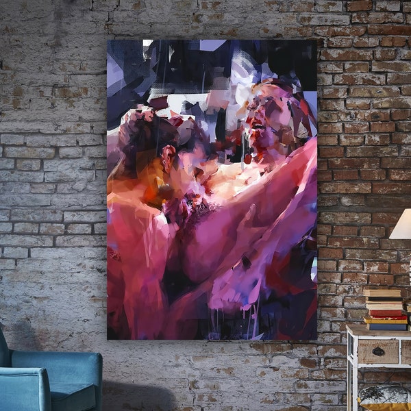 Hot lovemaking canvas painting, sex wall art, oral lovemaking art, nude couple poster