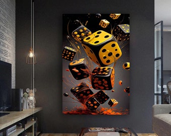 Poker Gaming dice art, Artwork on Canvas Picture of Gambling for Wall Decor Gambling for Big Walls Cool Large Decorations Game Dice