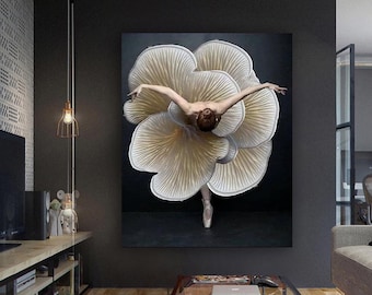 Ballerina Canvas Print Art, Ballerina Canvas Painting, Beautiful Woman Dancer Wall Decor, Music Room Wall Art, Canvas Ready to Hang