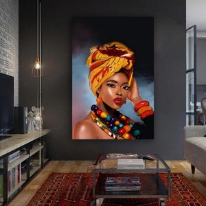 African woman painting, black woman in gold and beige color, ethnic woman wall art, african poster, african girl poster, black woman art