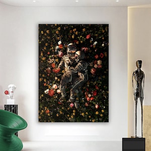 Blumen im Astronauten, Astronaut Poster Druck, Astronaut Leinwanddruck