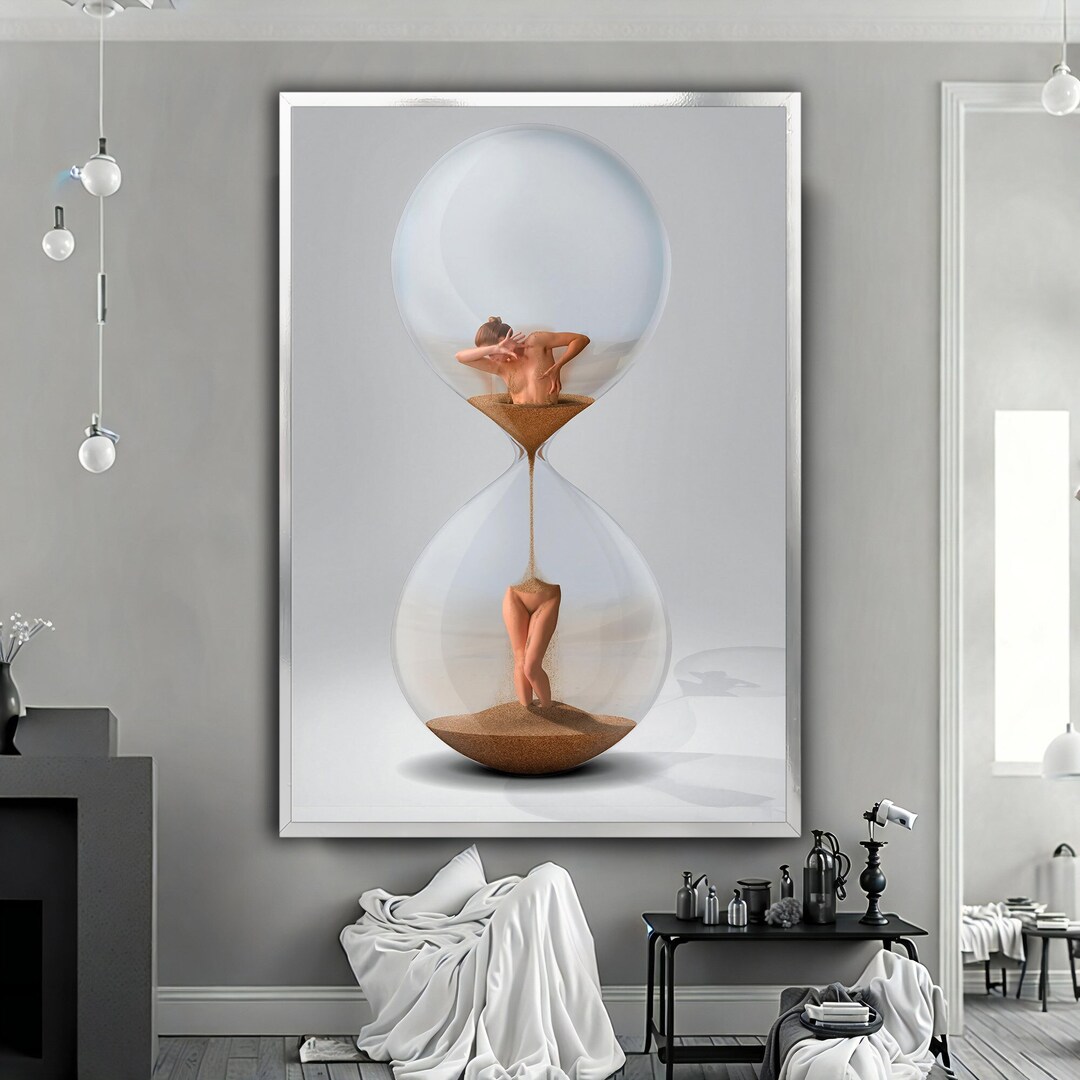 Female Hourglass Art, Surreal Hourglass Painting, Abstract Hourglass