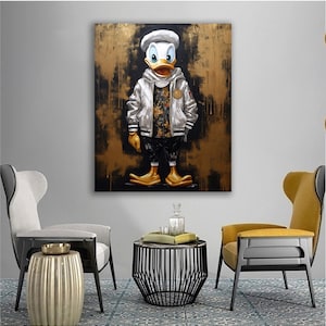 Duck canvas, pop art duck art, funny duck wall art, surreal duck canvas print, colourful duck art