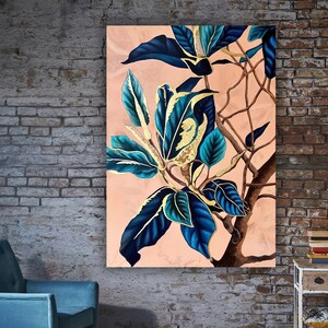 Beige Flower painting Large Single Flower art, Abstract Floral canvas wall art
