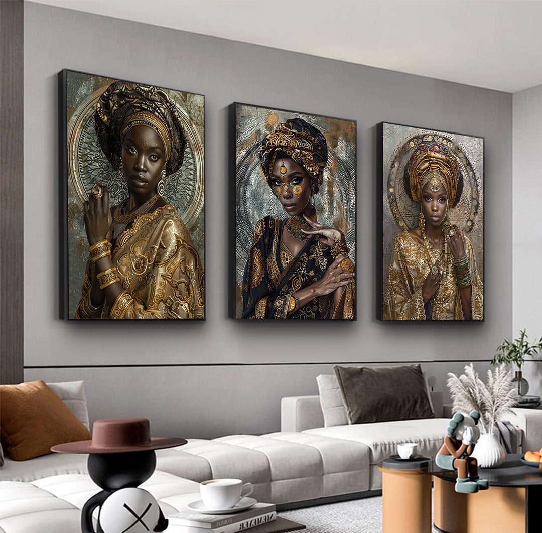 Set of 3 African Woman Canvas Wall Art, Black Women Set, Ethnic Woman ...