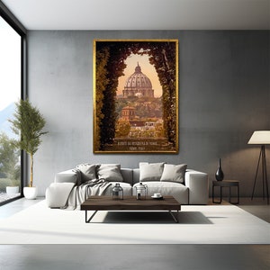 Rome keyhole painting, Rome landscape painting, Italy landscape painting, antique looking painting, printed painting, Rome, the city of love