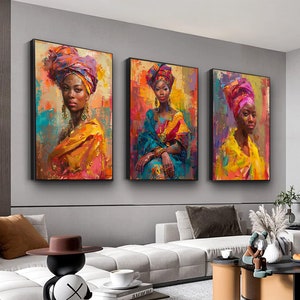 Arte etnica colorata delle donne, poster delle donne nere, decorazione murale afroamericana, regalo d&#39;arte delle donne nere