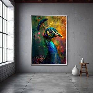 Peacock portrait  Print, Elegant Peacock Wall Art,  Bird Poster, Animals Wall Decor, Painting On Canvas, Peacock Home Decor