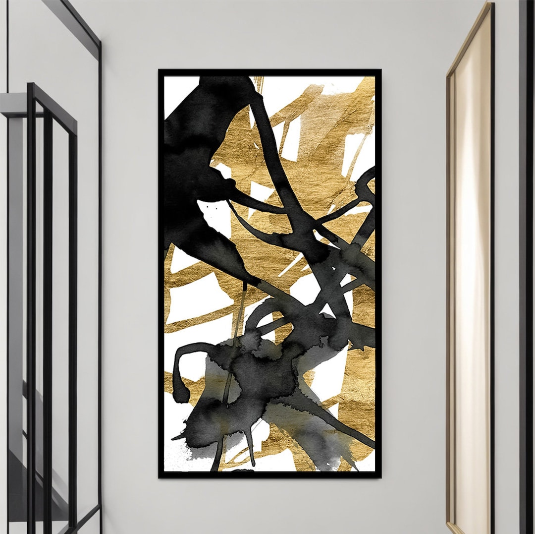 Gold Abstract Canvas Painting, Black and Gold Modern Abstract Art ...