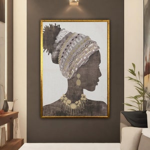 African woman silhouette canvas, ethnic woman art, black woman portrait wall decor, african woman poster, african woman canvas print
