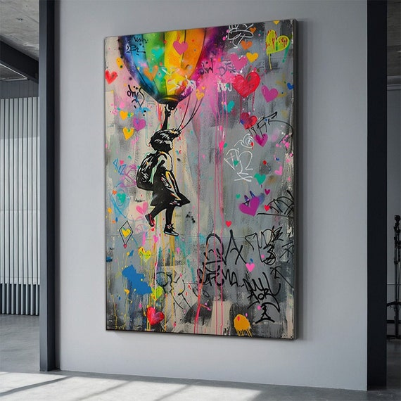 Banksy girl with red balloon wcp ポスター Banksy Red Balloon Girl Poster, Banksy Graffiti, Wall Decor