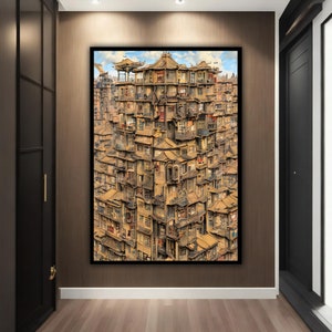 Surreal City Canvas Painting, Surreal Canvas Gift, Landscape Wall Art, Surrealism Print Art, Surreal Wall Decor,