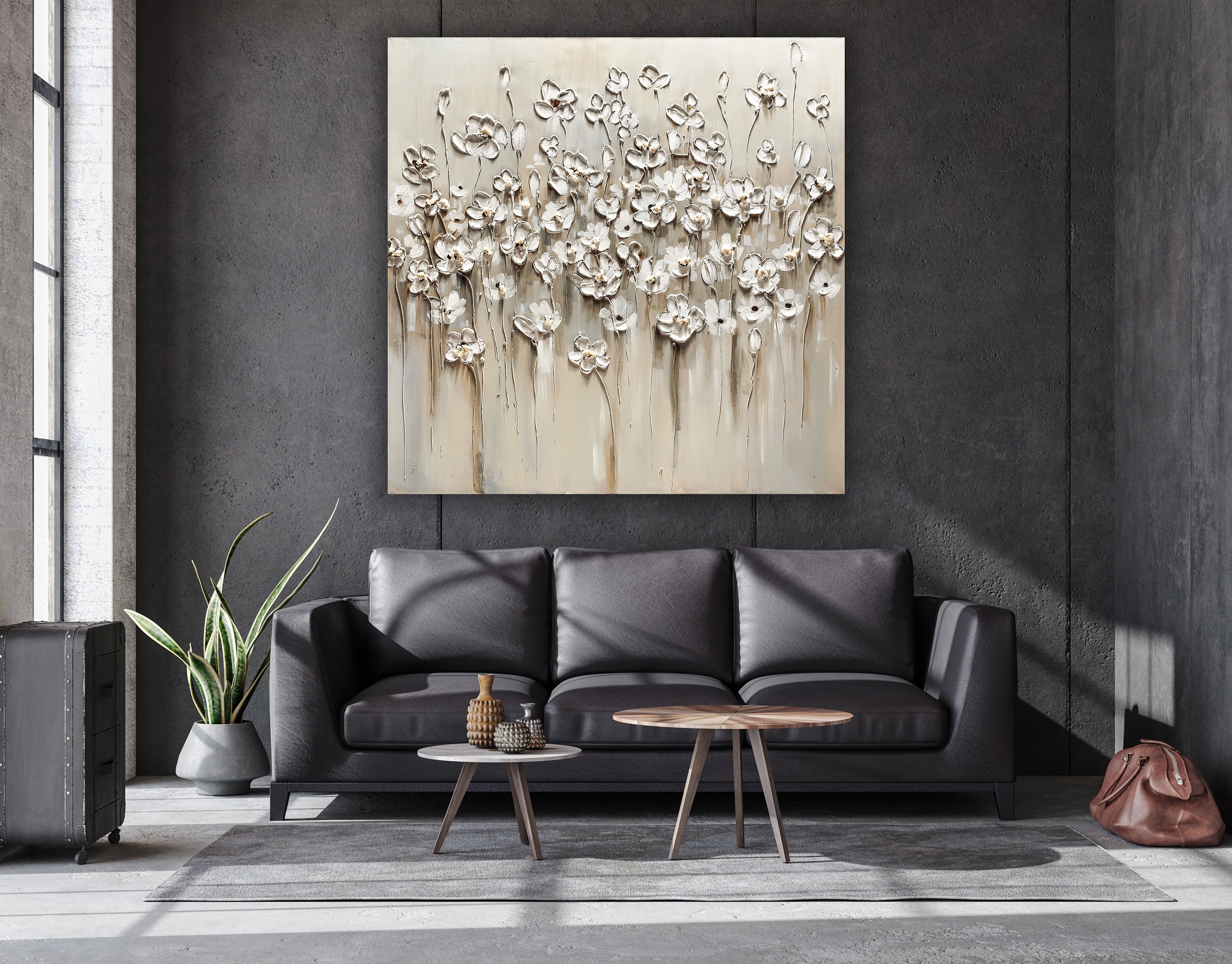 White Flower Living Room Wall Art Decor Floral Wall Art - Etsy