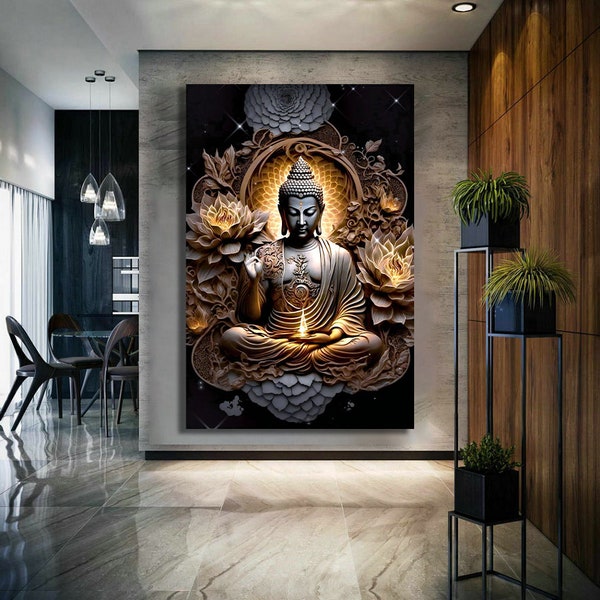 Buddha Leinwand, Druck, Wand Kunst Leinwand Design, fertig zum Aufhängen Dekoration, Buddha Print Wandkunst, asiatische Wandkunst, Buddha Wandkunst, Buddha Poster,