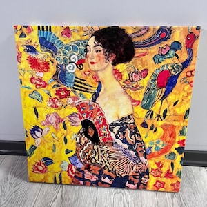Gustav Klimt Lady With Fan Canvas Art Reproduction, Klimt Reproduction, Classic Wall Art, Symbolism Art Nouveau Painting